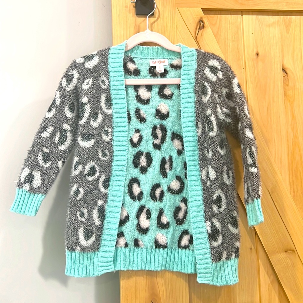 Cat & jack oversized open grandma Sweater animal print with tinsel girls 3T